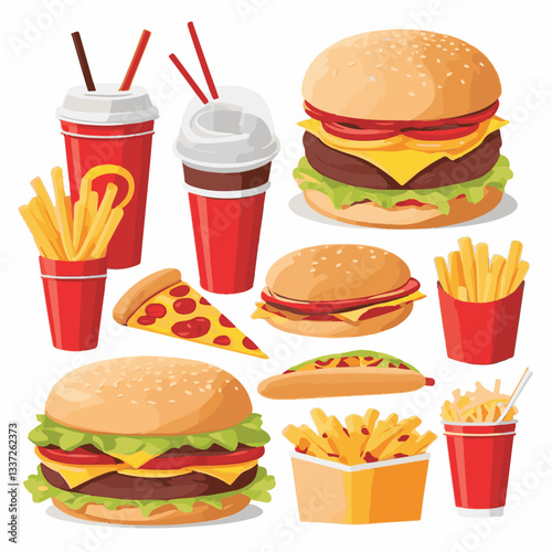 fastfood, fast, snack, meal, food, lunch, burger, dinner, background, delicious, meat, american, menu, unhealthy, restaurant, isolated, cheeseburger, junk, set, hamburger, fat, sandwich, tasty, eat, c