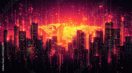 Global Network Cityscape: A Digital Metropolis Illuminated