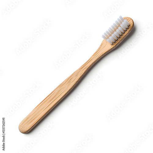 Eco-friendly bamboo toothbrush with soft bristles, , isolated on white background