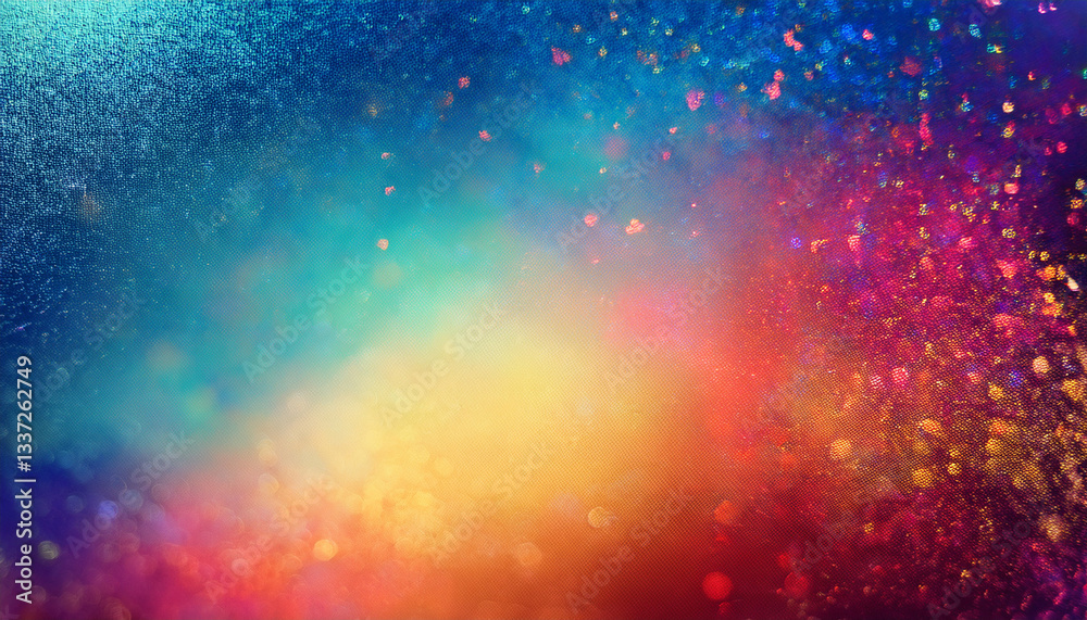 Naklejka premium Multicolor abstract background with dust, noise and film grain. Blurred beautiful glow and bokeh. Holographic and scratched effects. Creative art wallpaper. Poster design. Generated AI