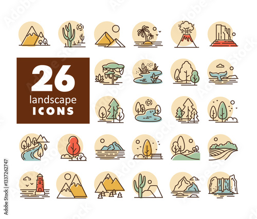 Nature Landscape vector icons on a white background
