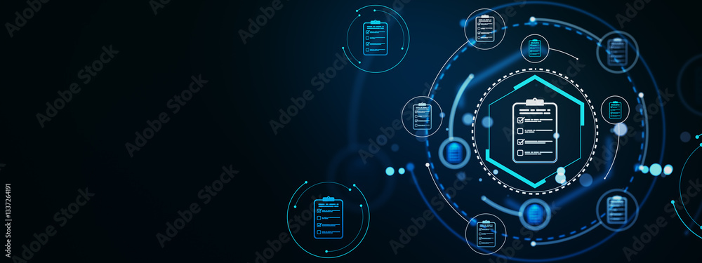 Digital document management system with futuristic interface. 3D Rendering