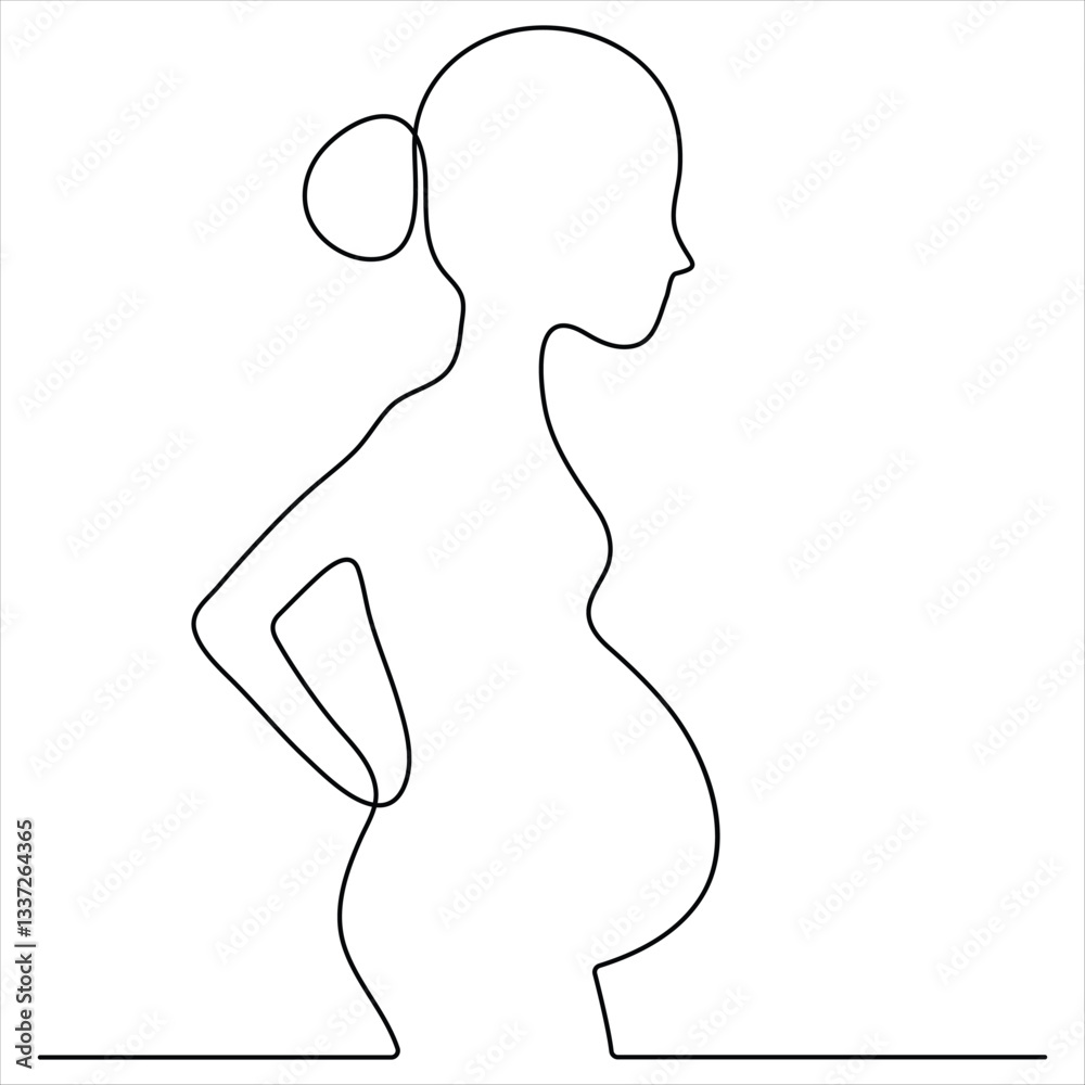 Single continuous line drawing of happy pregnant woman Single continuous line drawing of happy pregnant woman