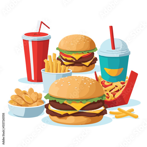 fastfood, fast, snack, meal, food, lunch, burger, dinner, background, delicious, meat, american, menu, unhealthy, restaurant, isolated, cheeseburger, junk, set, hamburger, fat, sandwich, tasty, eat, c