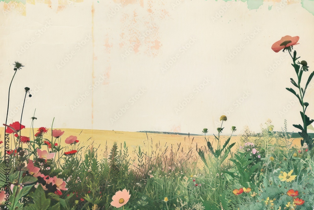 Fototapeta premium Meadow collage cutouts countryside asteraceae vegetation.