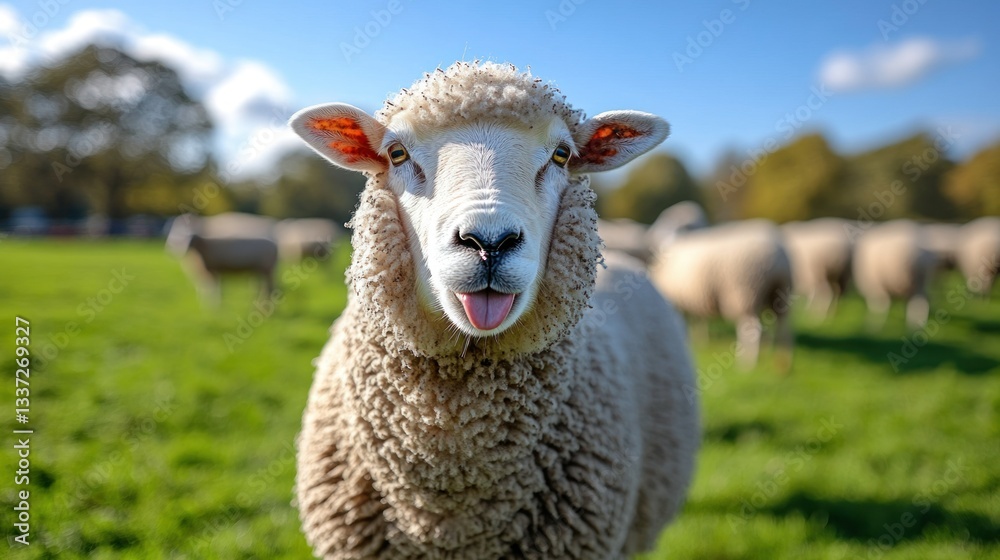 Fototapeta premium Playful sheep in a grassy field