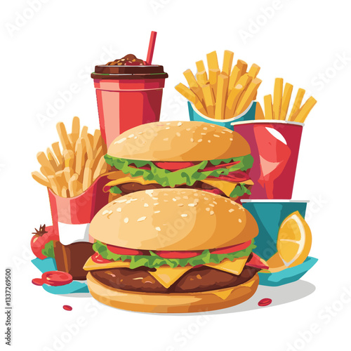 fastfood, fast, snack, meal, food, lunch, burger, dinner, background, delicious, meat, american, menu, unhealthy, restaurant, isolated, cheeseburger, junk, set, hamburger, fat, sandwich, tasty, eat, c