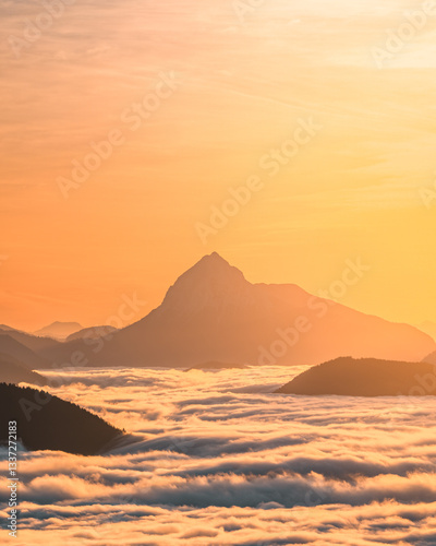 Sunrise above the clouds at Jochberg in Bavaria