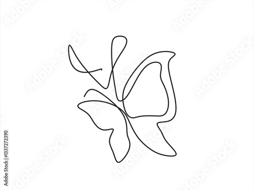 Continuous line butterfly art. Outline single art butterfly hand drawn sketch element on white background. Concept spring nature, fly. Vector Illustration