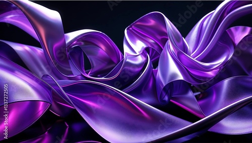 Neon Orchid waves: Abstract Fluid Holographic Iridescent Purple Curved Motion Wave 3D Render for Digital Art Designs