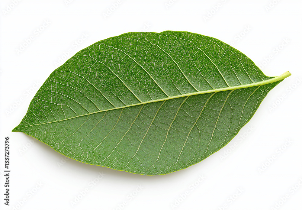 Obraz premium Isolated Green Guava Leaf on White Background – High-Resolution Flat Lay with Professional Color Grading & Sharp Focus, Winning Stock Photo for Creative Use