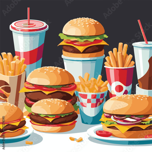 fastfood, fast, snack, meal, food, lunch, burger, dinner, background, delicious, meat, american, menu, unhealthy, restaurant, isolated, cheeseburger, junk, set, hamburger, fat, sandwich, tasty, eat, c