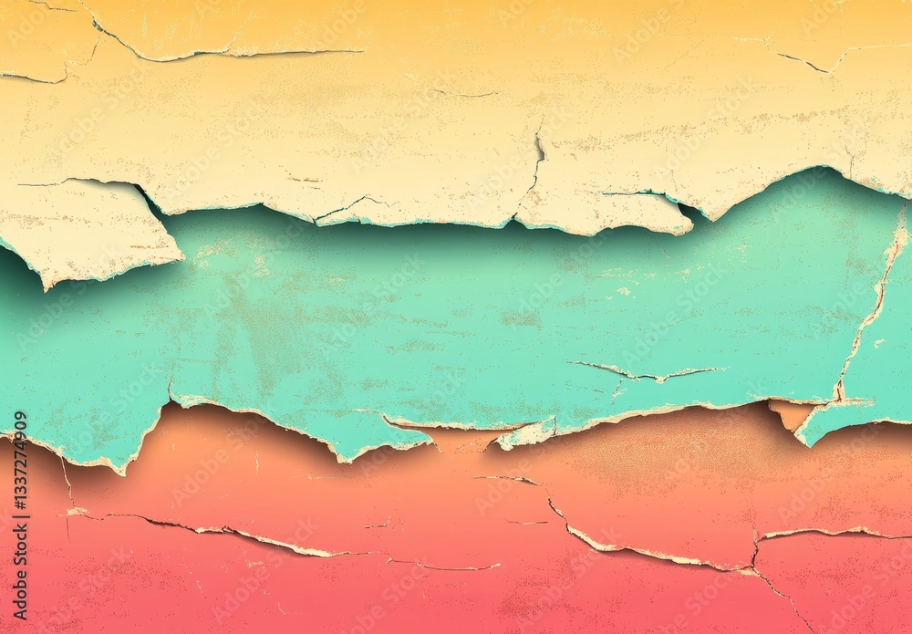 Obraz premium Torn edges and a faded tricolor paper texture with a grunge effect serve as a unique wallpaper and design element
