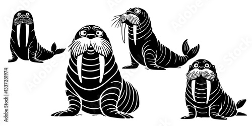 Cartoon walrus vector illustration. Arctic animals set.