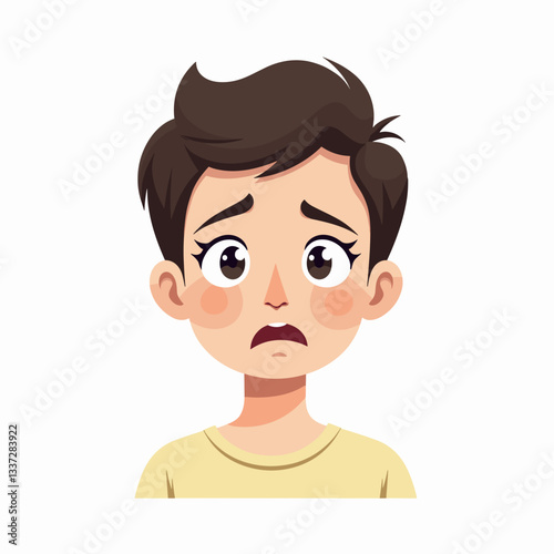 Worried child displaying fear in simple illustration, emotional distress