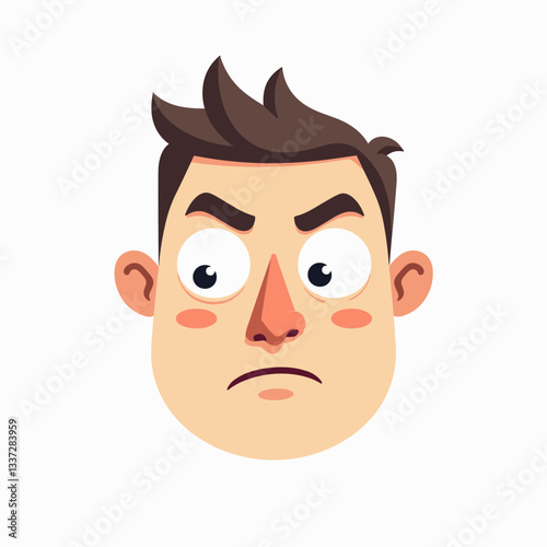 Skeptical young man expressing frustration in vector art, visual humor