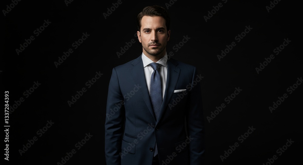 Confident Businessman Portrait - A serious businessman in a dark suit against a black background. Professional, powerful, and sophisticated Confident Businessman Portrait - A serious businessman in a dark suit against a black background. Professional, powerful, and sophisticated