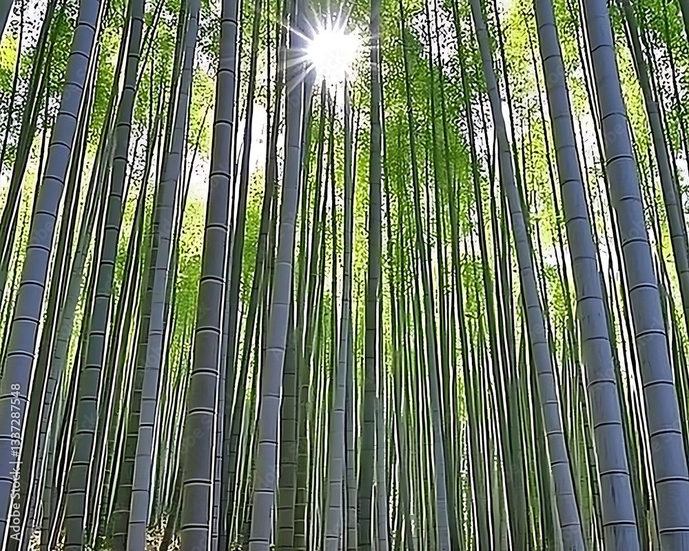 Fototapeta premium Sunlit Bamboo Forest Path for Japan.