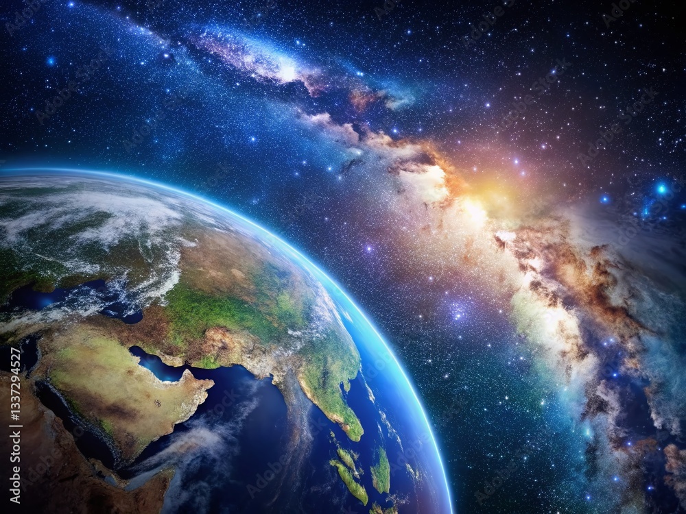 Obraz premium Stunning Earth & Galaxy: A Cosmic Perspective from Space - Documentary Photography