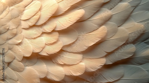 Golden, curled feathers are arranged in an uninterrupted design on a background with a Bohemian theme