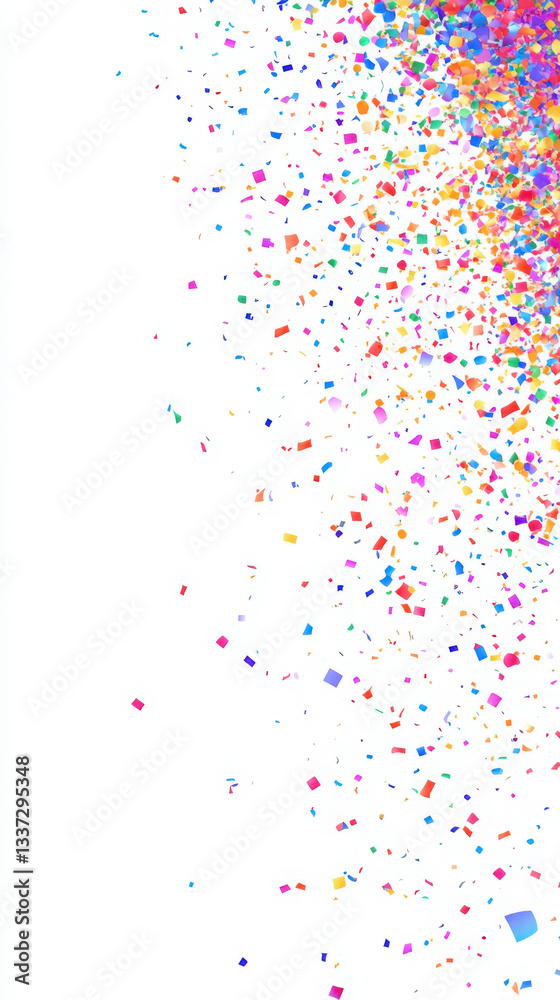 Fototapeta premium Vibrant confetti explosion on white background celebrating joy and color