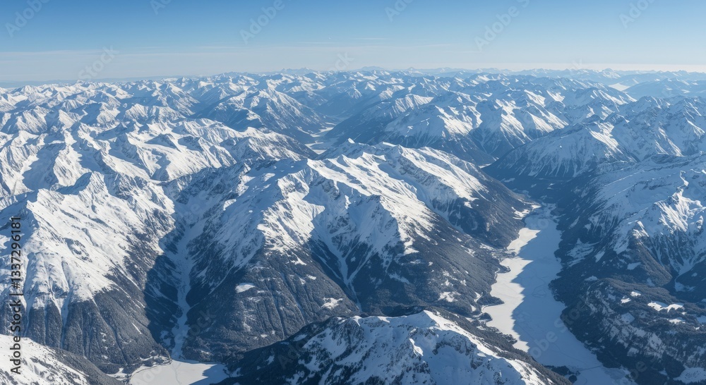 Fototapeta premium Aerial drone over beautiful mountains in austria cold snow winter landscape