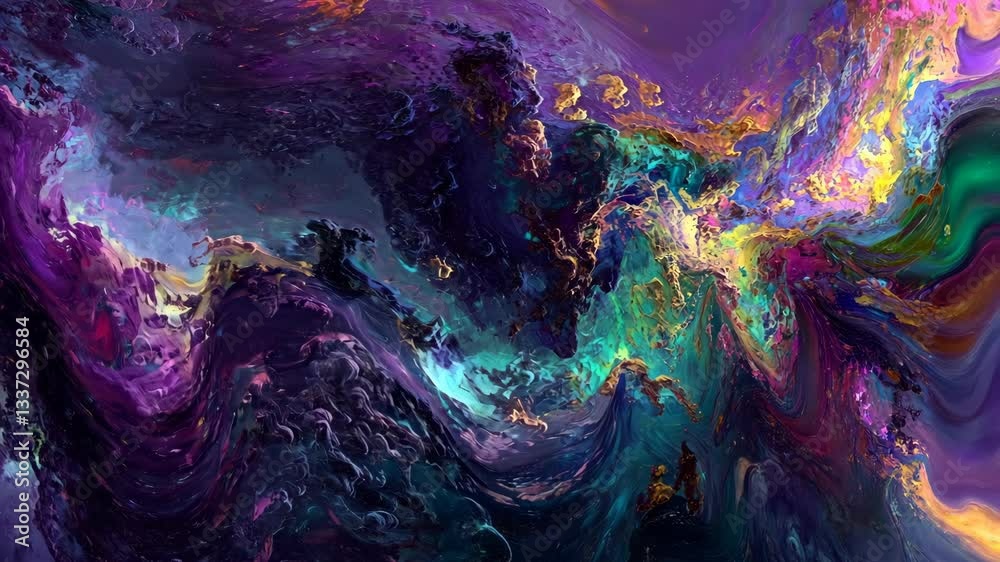 Colorful abstract swirling patterns with rich textures and vibrant hues in a dreamlike composition full of movement