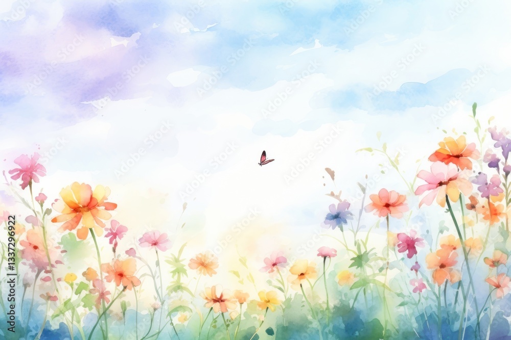 Fototapeta premium Flowers watercolor backgrounds painting.