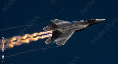 Wallpaper Mural Jet Afterburner Blaze Dynamic Aerial Action Shot - Powerful jet fighter, dynamic flight, afterburner flames, night sky, speed and power. Symbolizing: speed, power, technology, freedom, and defense Torontodigital.ca
