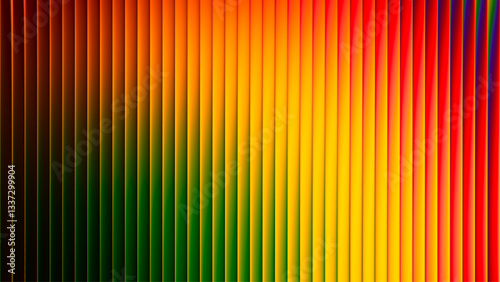 Futuristic ribbed texture with fractal glass effect and smooth fluted vertical lines of rainbow neon gradient. Bold and dynamic design blending bright colors and geometry visuals. Vector illustration