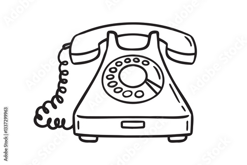 old telephone or retro telephone icon doodle hand drawn. Outline drawing vintage telephone line clipart symbol