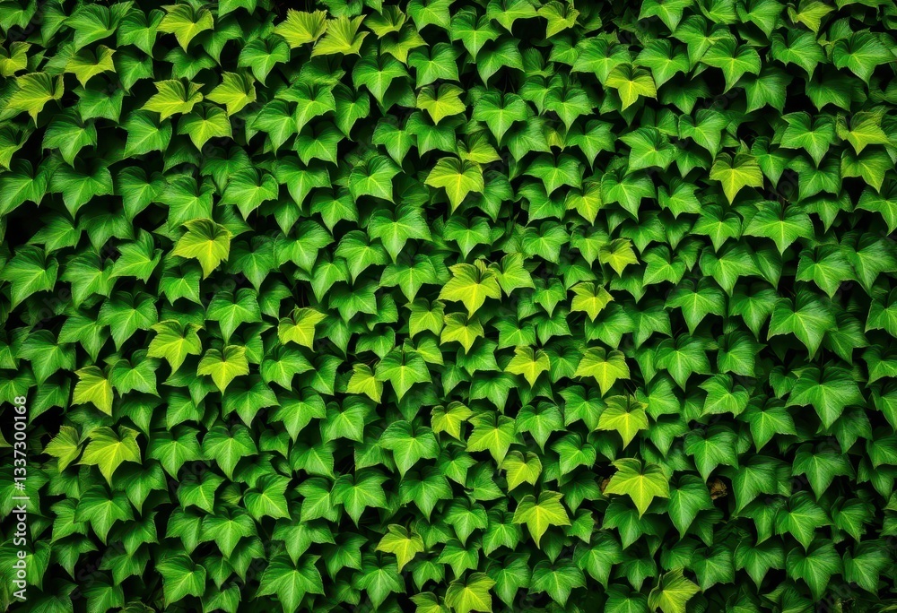 Intricate, vibrant green ivy leaves form a dense, textured background, graphics, pattern Intricate, vibrant green ivy leaves form a dense, textured background, graphics, pattern