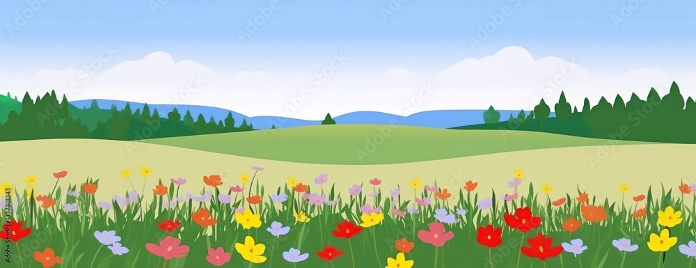 Naklejka premium Focusing on Abstract wildflower field flowers illustration landscape.