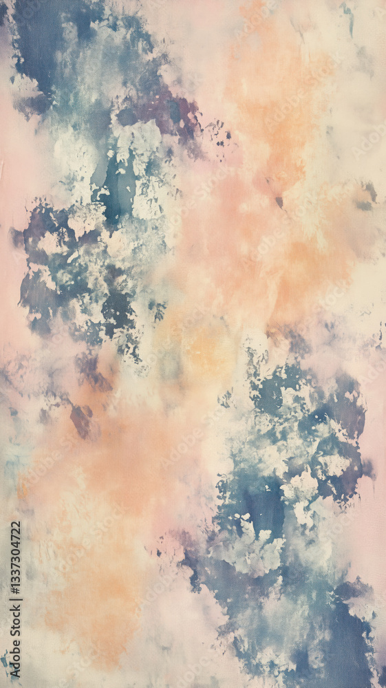Obraz premium Abstract soft pastel watercolor splashes combining soft peach and light pink tones with a dreamy feel.