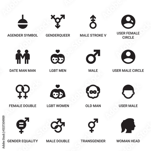 LGBT and Gender Category Outline Pictogram Icons Set