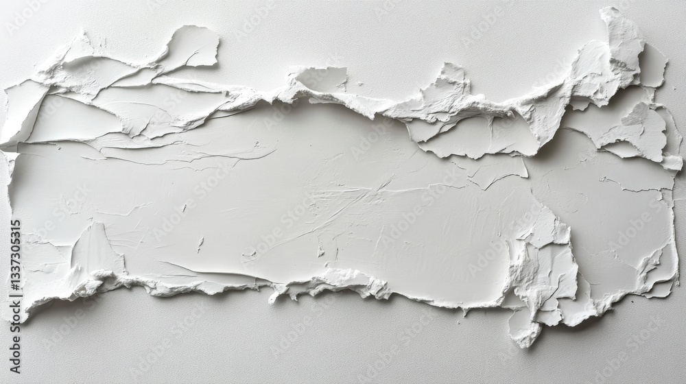 Obraz premium Against a smooth white background, an elegant display of torn white paper produces a striking textured and layered visual effect