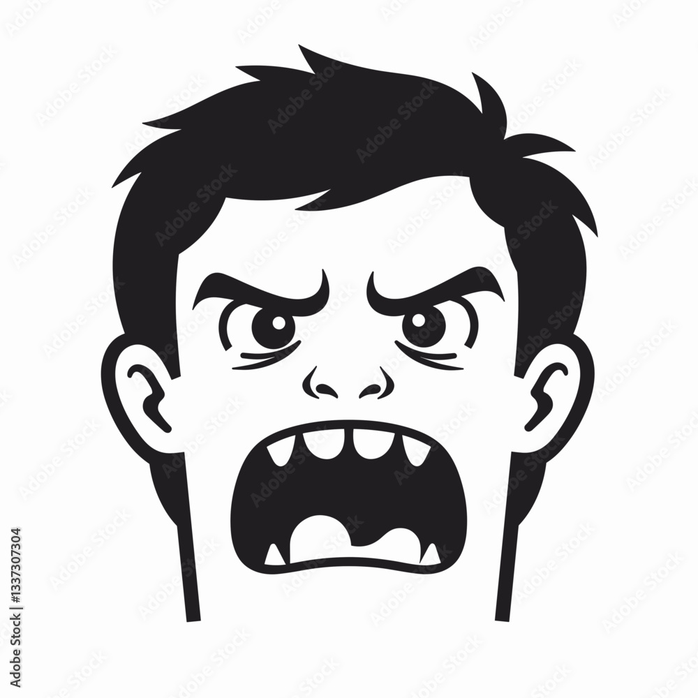 Angry man yelling in black and white vector art, expressing frustration Angry man yelling in black and white vector art, expressing frustration
