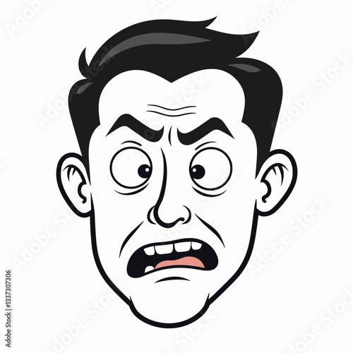 Disgusted expression on cartoon face, vector art illustration