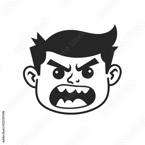 Angry face expressing frustration in black and white, illustration concept