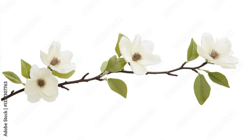 Delicate magnolia branch with blossoms and leaves Delicate magnolia branch with blossoms and leaves