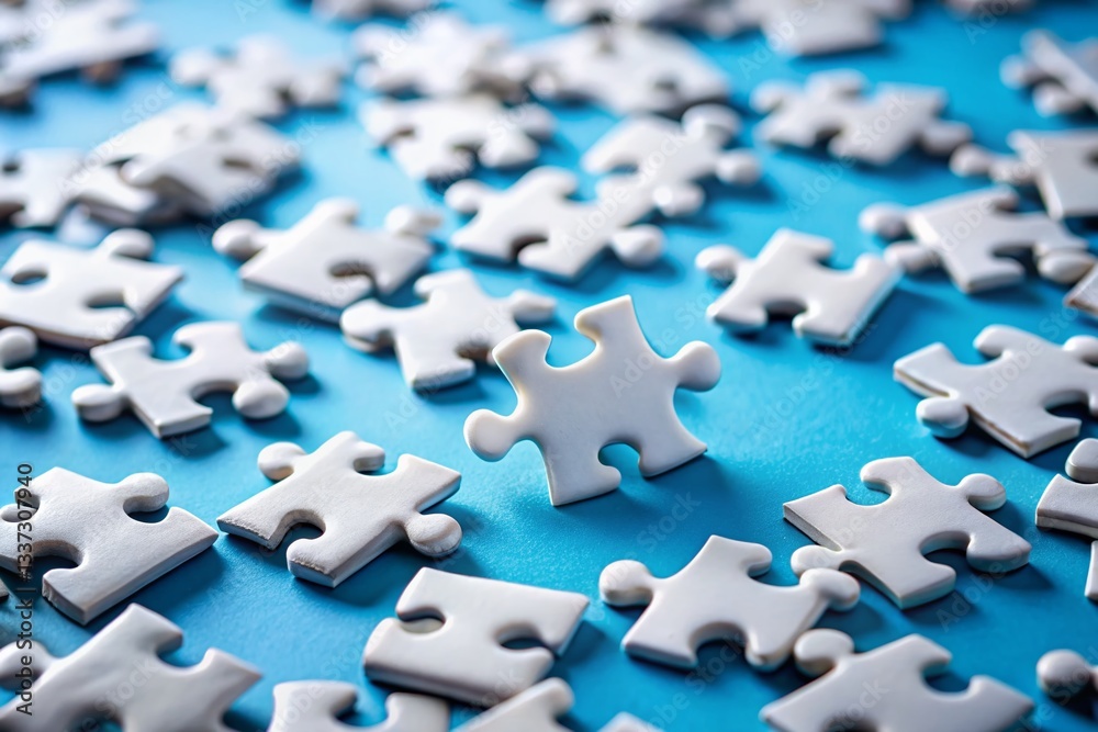 Obraz premium Unfinished White Jigsaw Puzzle on Blue Background - Last Piece Missing