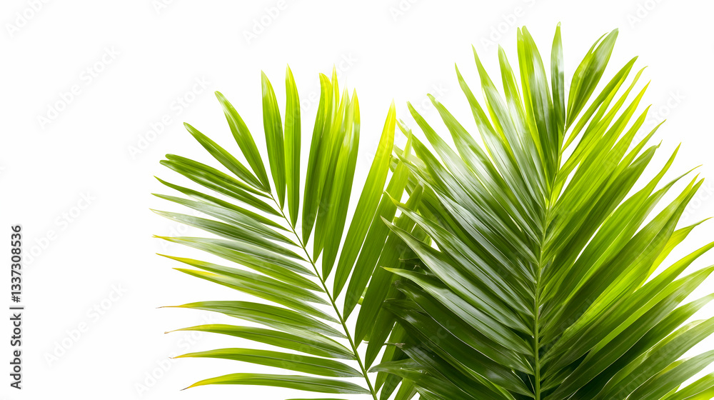 Fototapeta premium Lush green palm fronds isolated on white
