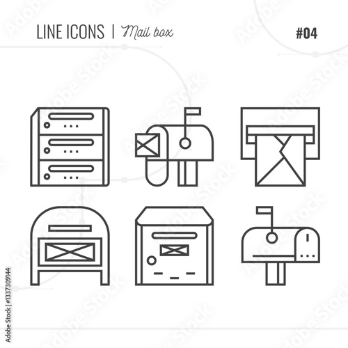 Mail box icons set. Related to post, postal office signs collection. Vector illustration.