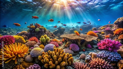 Wallpaper Mural Vibrant Coral Reef Underwater Scene: Diverse Marine Life Minimalist Photography Torontodigital.ca