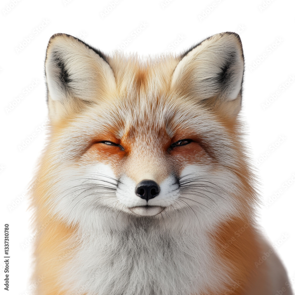 Fototapeta premium red fox short face isolated on a white transparent background
