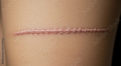 Surgical Scar Stitches Close Up on Human Skin Wound Healing Process