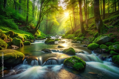 Vintage Forest Stream: Serene Nature Photography