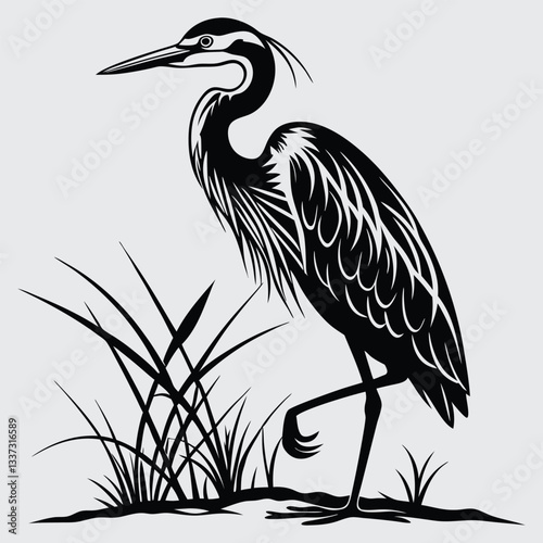 Heron  image silhouette design vector art and illustration