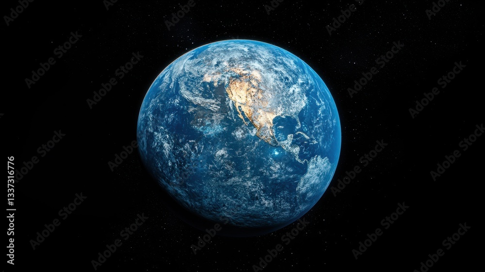 Fototapeta premium Earth from space showing north america at night with glowing lights