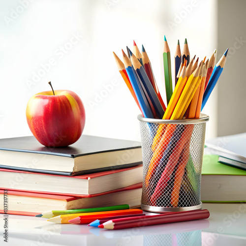 Back to School: Apple, Books & Pencils